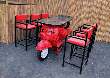 SIX SEATER SCOOTER TABLE WITH  METAL TUBE CHAIRS SET