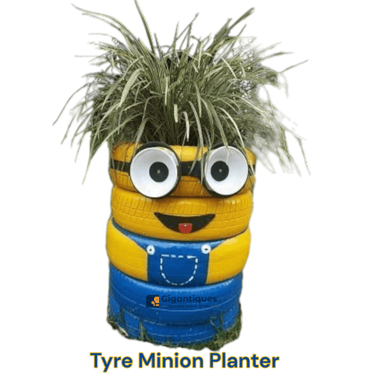 Gigantiques Tyre furniture modify into innovative selfie point tyre Minion planter sparks boundless joy