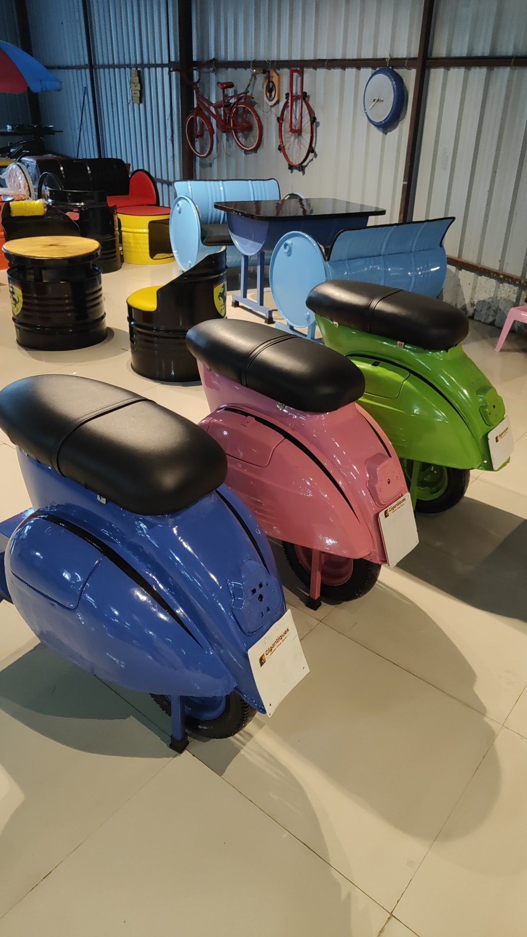 Scooter Seats modify into unique decorative item enhance cafe, restaurant by Gigantiques