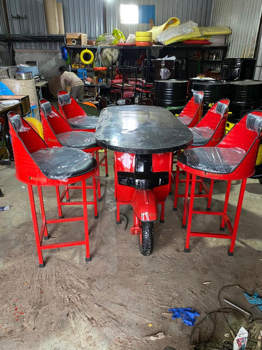 Scooter Table with 6 High Bar Drum chairs