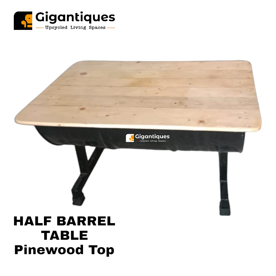 Half Barrel Table with Pinewood Top (44x28 "Xh30" Inch)