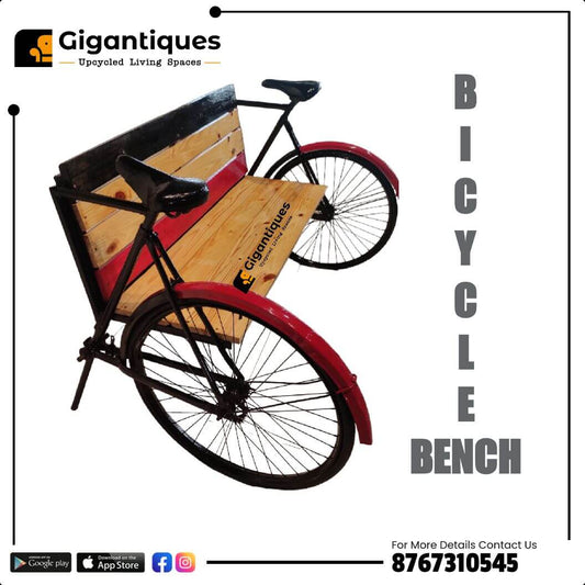 Bicycle Bench Selfie Point by Gigantiques – upcycled vintage bicycle transformed into sustainable furniture.