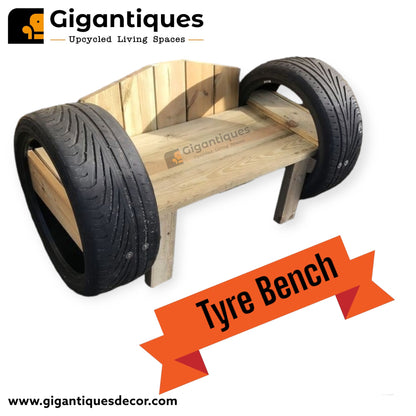 Tyre furniture Upcycled into tyre bench by best manufacturer Gigantiques