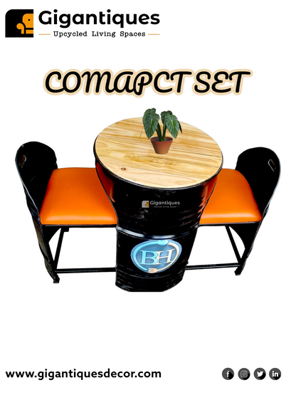 Two Seater compact Drum Furniture Set  Useful for Cafe restaurant seating Size - H30 inch x ST HIGHT 18 INCH