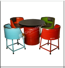 4 SEATER DINING SET WITH  4 BARREL LEG  CHAIR  AND  30 "  BARREL DIAM 30"  ROUND LAMINATE TOP TABLE