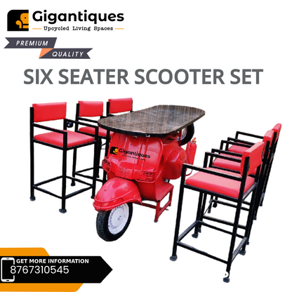 6 SEATER SCOOTER TABLE WITH 6 METAL TUBE CHAIRS SET