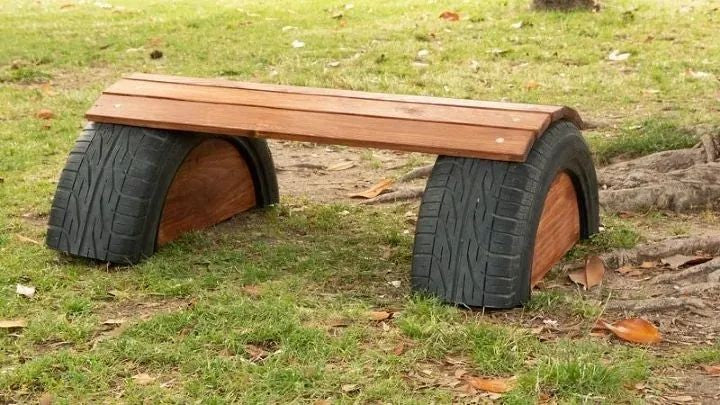 Tyre furniture Upcycled into tyre bench by best manufacturer Gigantiques